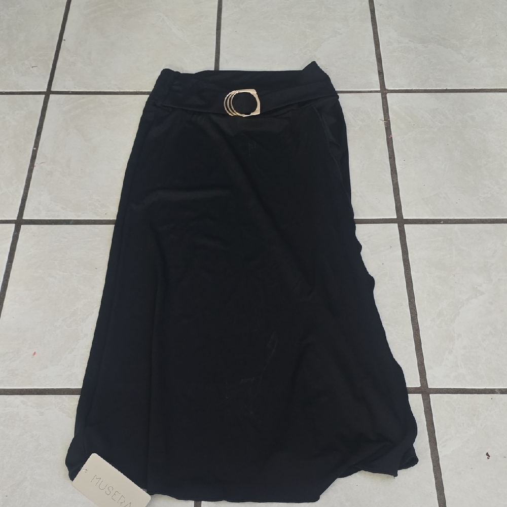 Elegant Black A-Line Skirt with Gold Accent